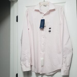 NWT REACTION KENNETH COLE White/Pink Slim-Fit Long Sleeve Shirt SZ M 15 34/35